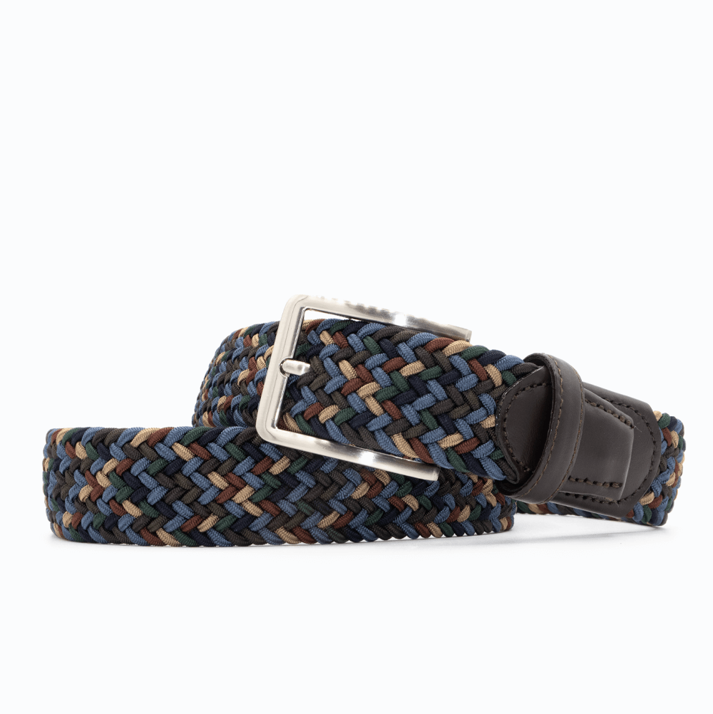 Chaos woven men's belt in blue, green and brown