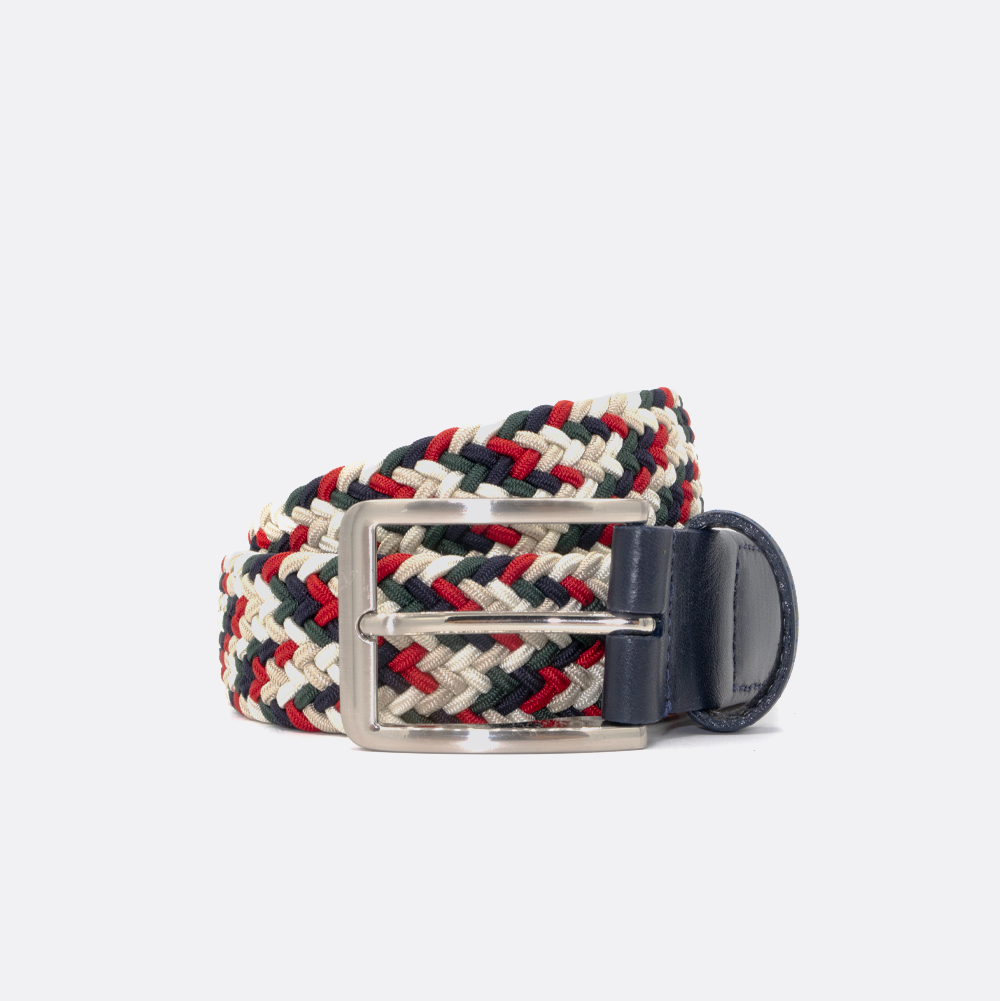 Jean, grey, red and white multicolored mens stretch belt from Beltology