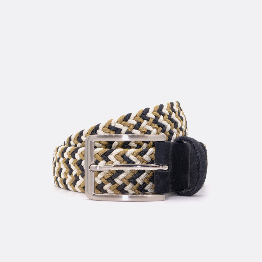 Green, dark grey and cream multicolored mens stretch belt from Beltology