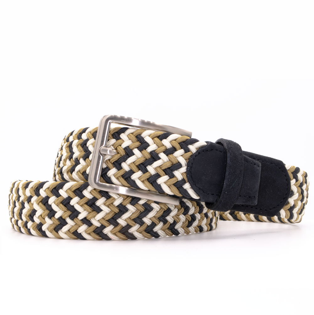 Green, dark grey and cream multicolored mens stretch belt from Beltology