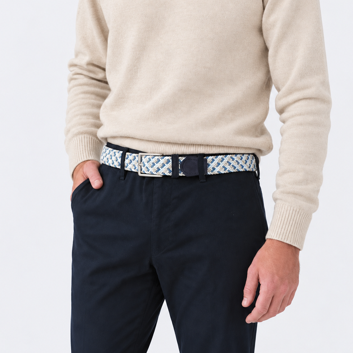 Beltology Chaos men’s woven belt with a bold patterned design and leather trim