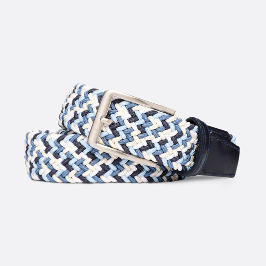 Woven mens belt with a silver buckle