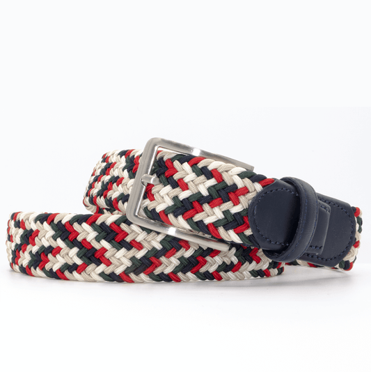 Jean, grey, red and white multicolored mens stretch belt from Beltology
