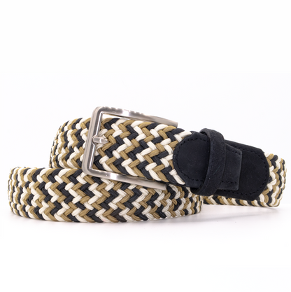 Green, dark grey and cream multicolored mens stretch belt from Beltology