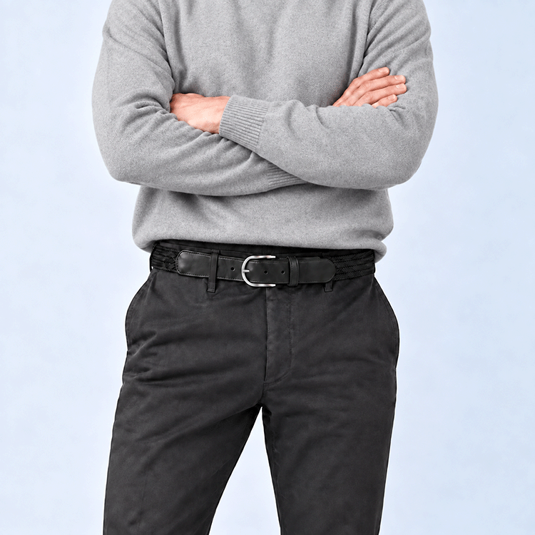 Black Wavelength men’s woven belt with flexible textured construction