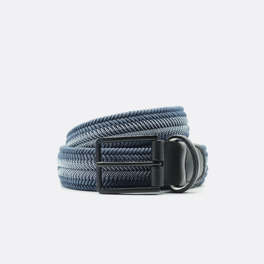 Arrow Petrol Men's Belt by Beltology: petrol & white rayon with black leather trim and matte black buckle. Handcrafted